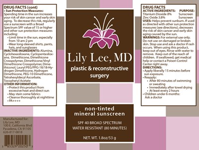 Package Label - Lily Lee Non Tinted Mineral Sunscreen 202